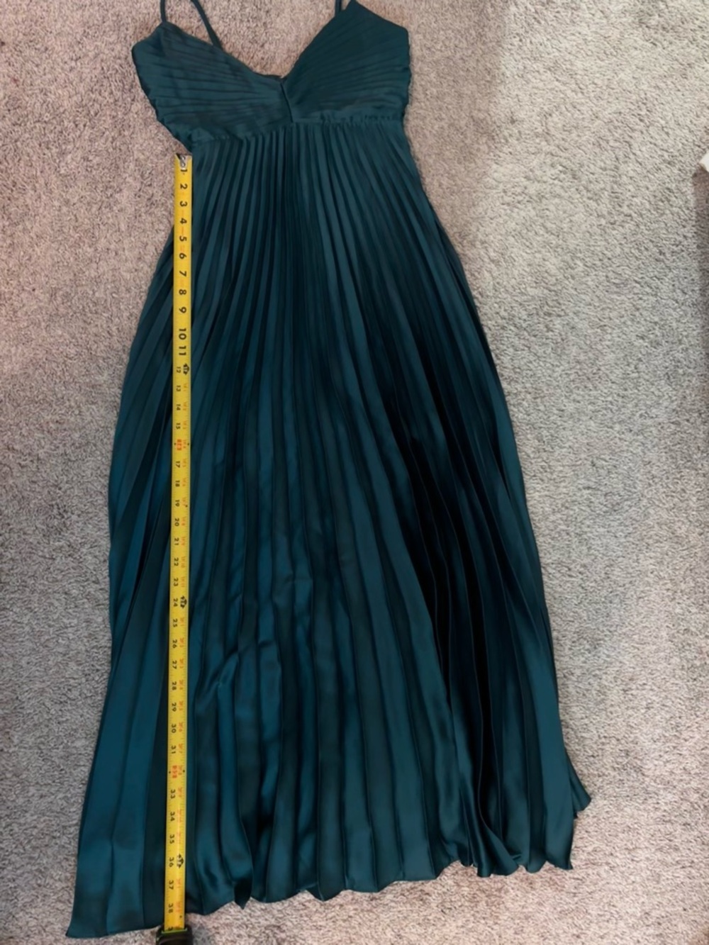 Abercrombie Pleated Maxi Dress Dark Teal Satin Slip Formal Size Small - Picture 15 of 15
